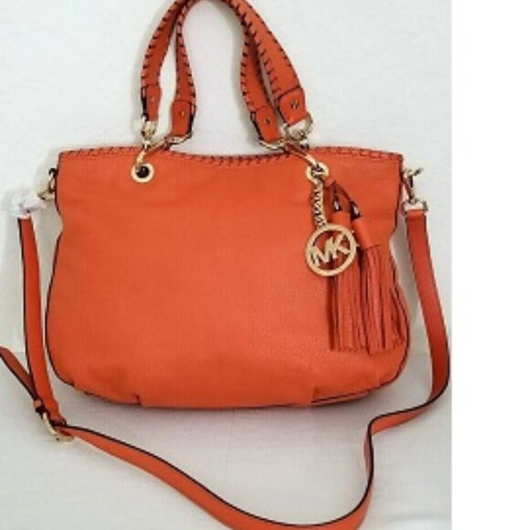 MICHAEL KORS BENNET TANGERINE ORANGE LEATHER MEDIUM CROSSBODY TOTE BAG NWT! - Picture 5 of 11